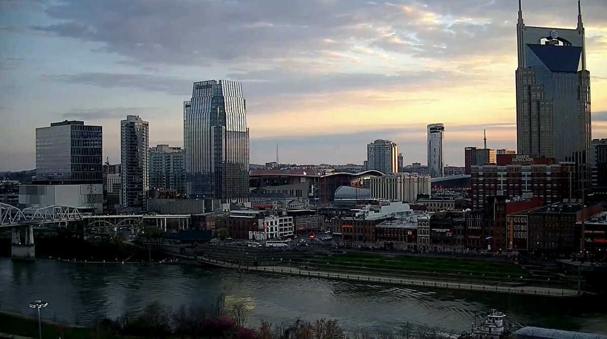 Photo of the downtown Nashville skyline from Nissan Stadium.